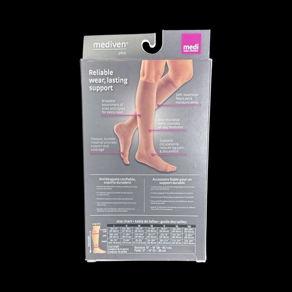 Medi Mediven Plus 30-40 mmHg‎ Calf Compression Stockings Beige Size III Open Toe - Picture 6 of 11
